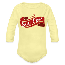 Load image into Gallery viewer, Say Less Long Sleeve Baby Bodysuit - washed yellow