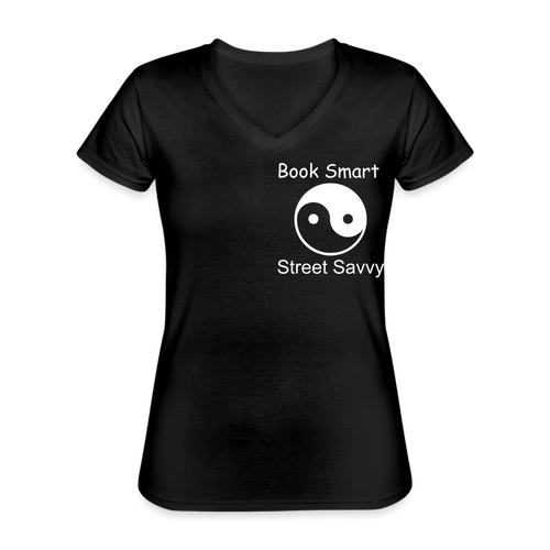 Women's V-Neck Book Smart Street Savvy T-Shirt - black