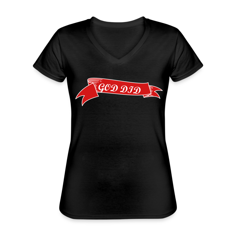 GOD DID Women's V-Neck T-Shirt - black